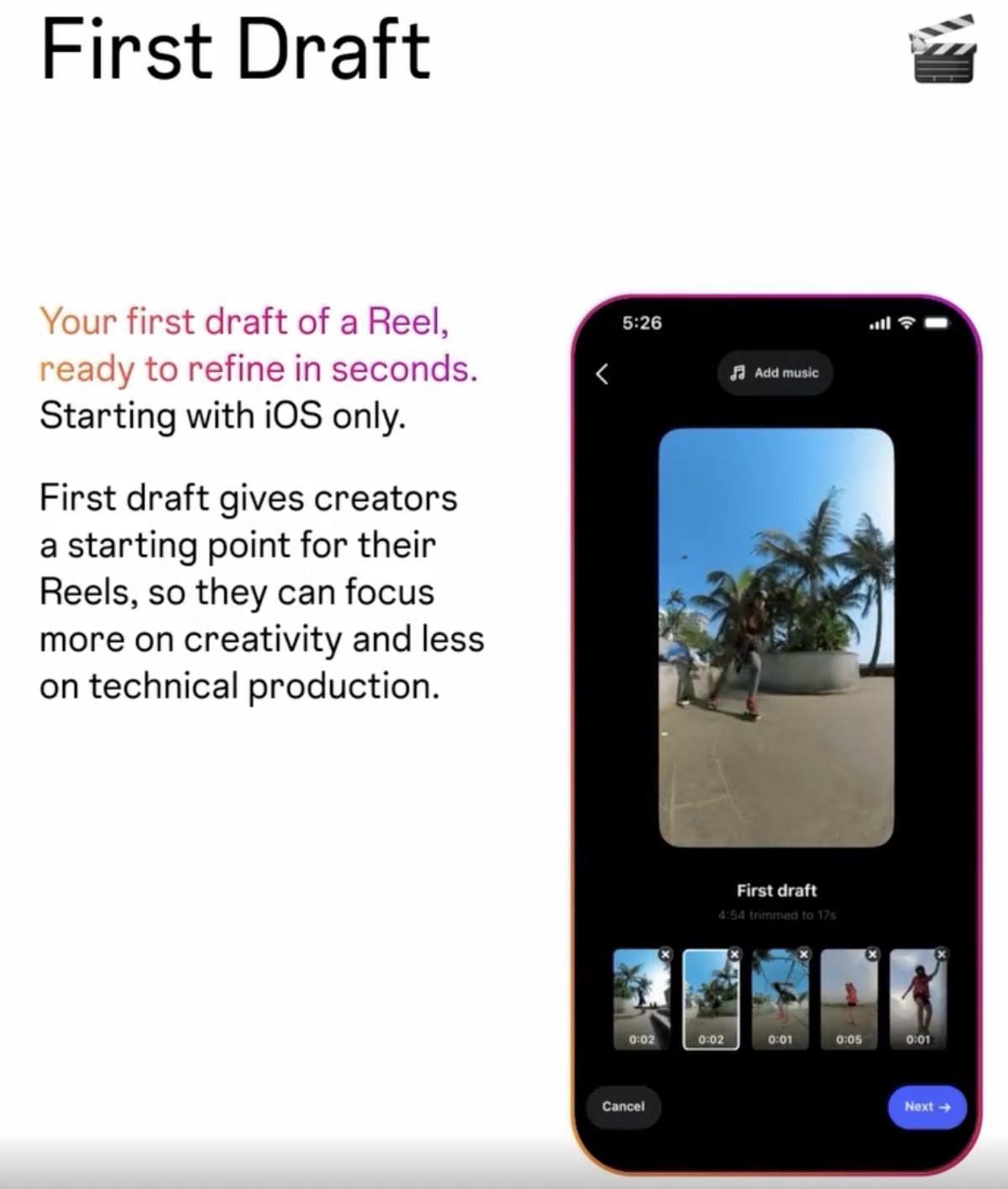 Instagram Reels&rsquo;ta kurgu y&uuml;k&uuml;n&uuml; azaltıyor: First Draft videoları sizin yerinize kırpıyor 2