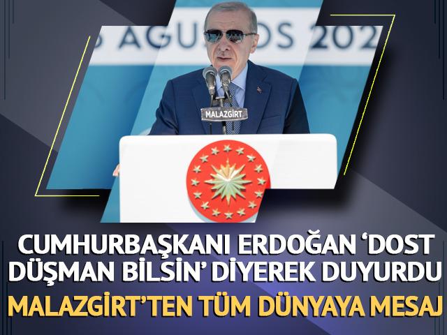 Cumhurbaşkanı Erdoğan, "Dost, d&uuml;şman bilsin" diyerek t&uuml;m d&uuml;nyaya mesaj verdi: "B&ouml;lgemizde tarih yeniden yazılıyor"