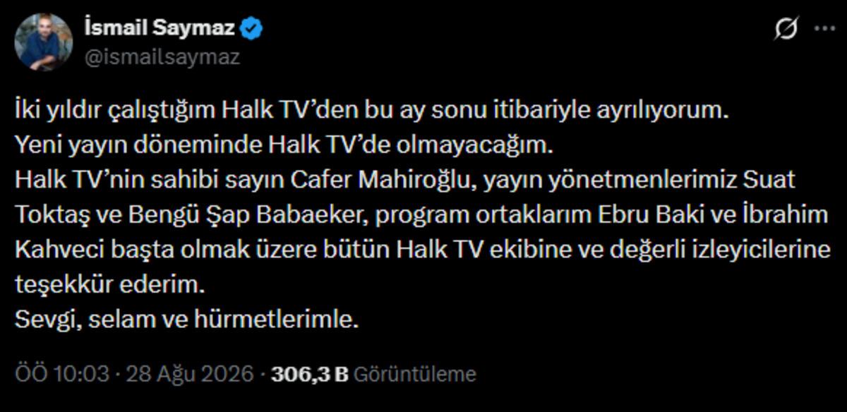İsmail Saymaz’dan sürpriz veda: Halk TV’den ayrılıyor 1