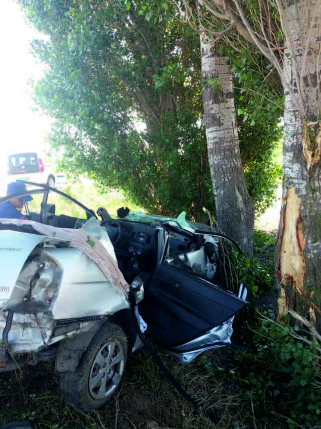 Otomobil ağaca çarptı; 5 kişilik aile yaralı