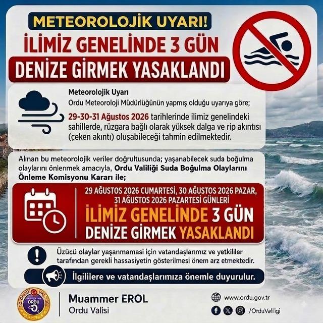 Ordu&rsquo;da 3 g&uuml;n denize girmek yasaklandı 1