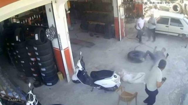 Lastik tamir sırasında bomba gibi patladı 2