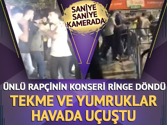 Rap&ccedil;i Poizi'nin konseri karıştı! Tekme ve yumruklu kavga kamerada