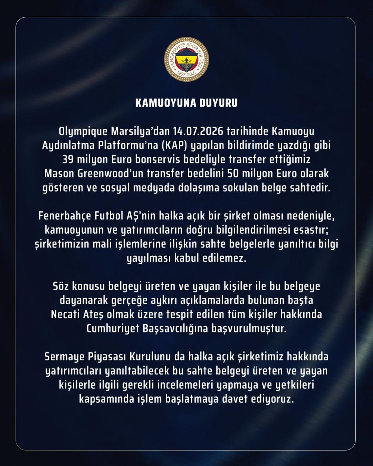 İşlem başlatıldı! Fenerbahçe den Greenwood açıklaması 3