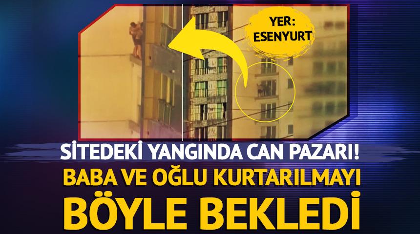 Sitede yangın: Baba ve oğlu camın &ouml;n&uuml;ne &ccedil;ıkarak kurtarılmayı bekledi
