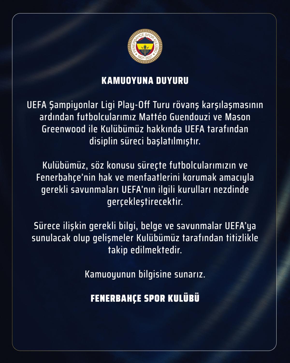 Fenerbahçe resmen açıkladı! UEFA dan Greenwood ve Guendouzi ye soruşturma 3
