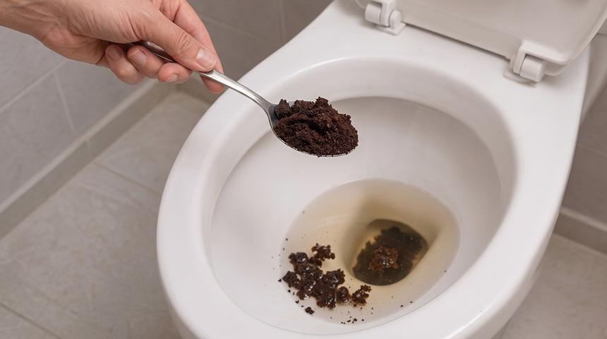Tuvalete d&ouml;k&uuml;len bir kaşık kahve telvesi adeta mucize yaratıyor