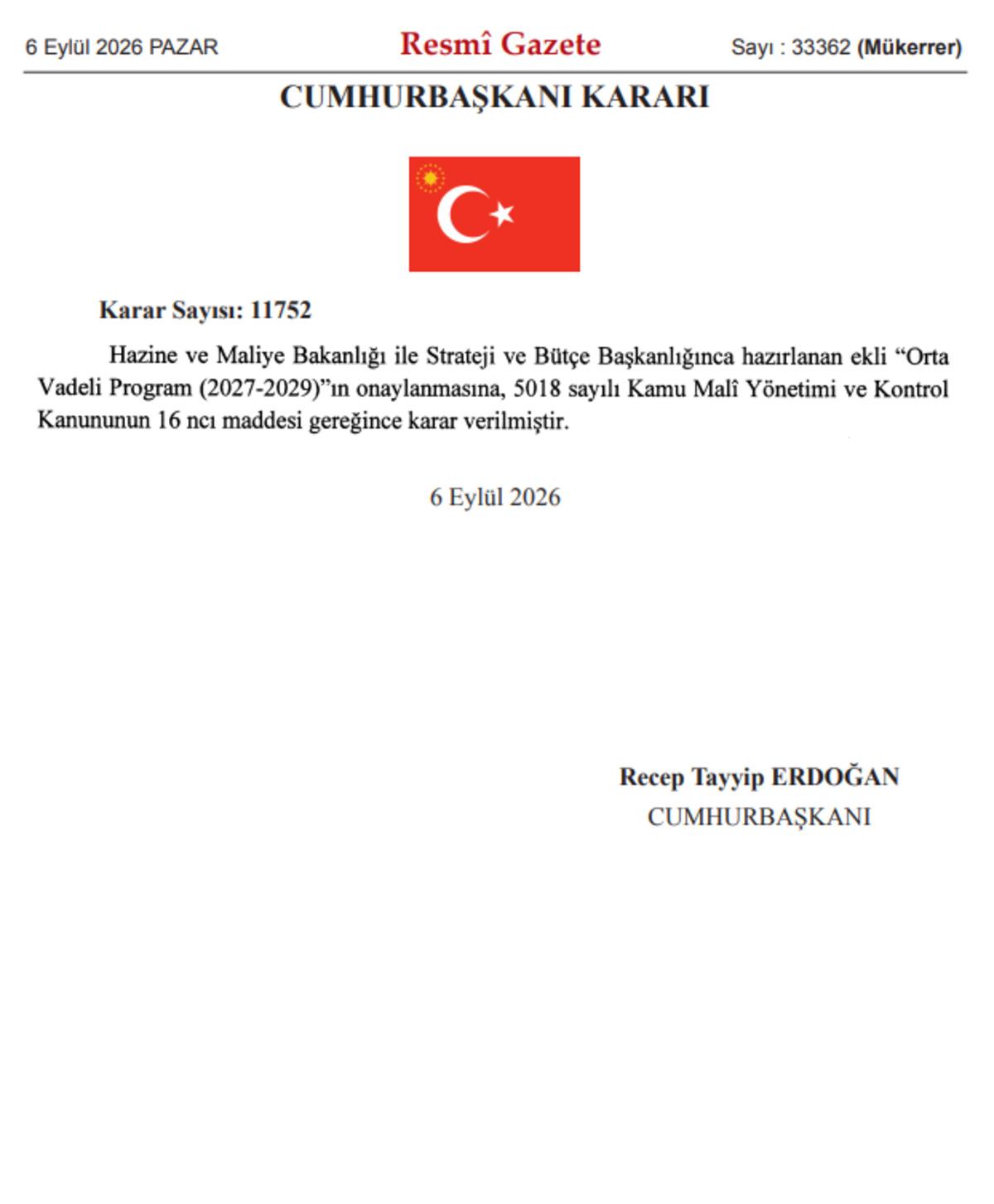 Cumhurbaşkanı Erdoğan onayladı, OVP Resmi Gazete de yayımlandı 1