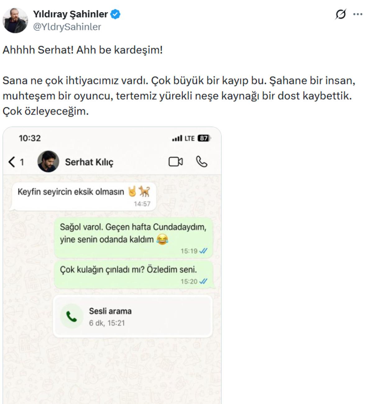 Yıldıray Şahinler Serhat Kılıç ın mesajlarını paylaştı! Gelen yorum çıldırttı 1