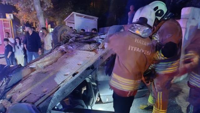 Defne’de takla atan otomobilin sürücüsü yaralandı 1