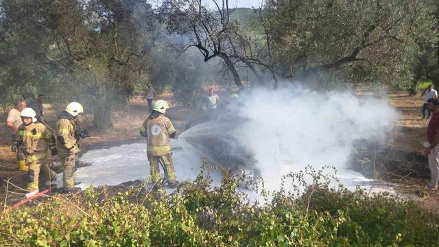 Kontrolden çıkan otomobil tarlada yandı: 1 ölü, 1’i çocuk 5 yaralı