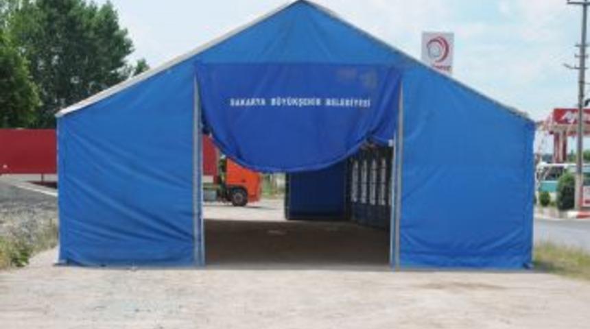 Fındık iş&ccedil;ileri i&ccedil;in &ccedil;adır ve seyyar tuvalet kuruldu