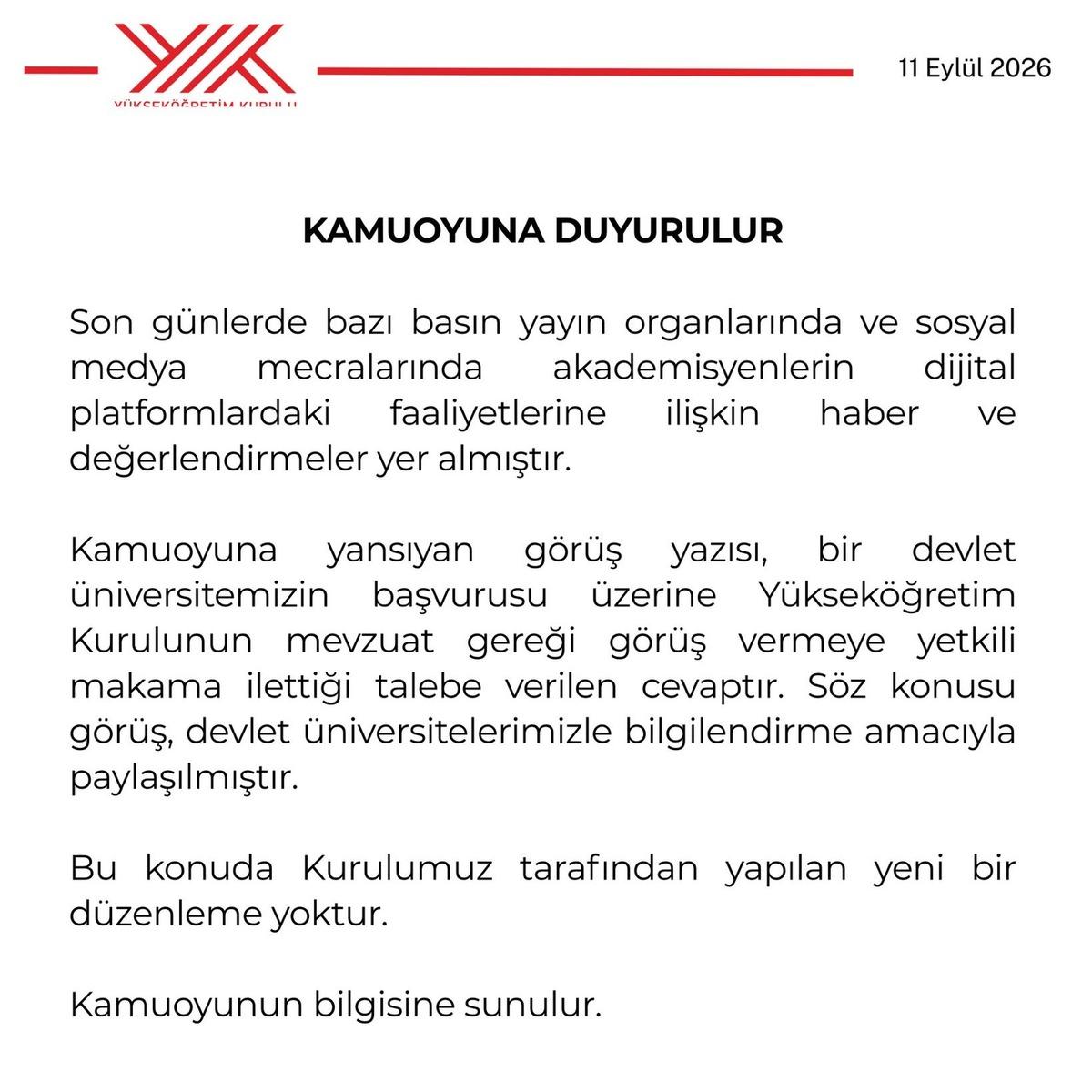 Akademisyenlere sosyal medya geliri yasağı iddiasına YÖK ten açıklama 1