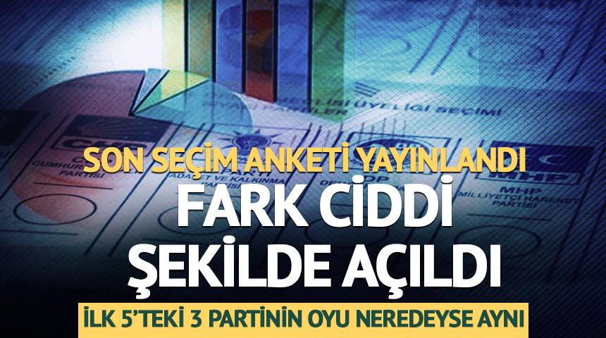 Son se&ccedil;im anketi yayınlandı! AK Parti a&ccedil;ık ara farkla birinci... İlk beşteki 3 partinin oyu neredeyse aynı
