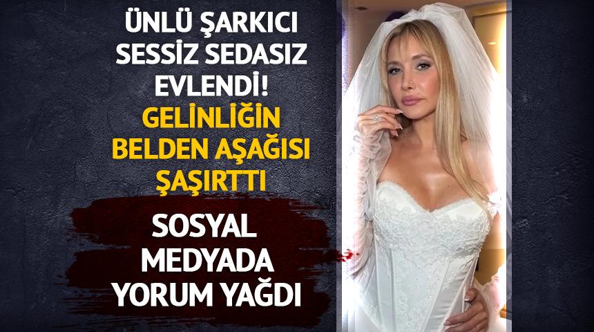&Uuml;nl&uuml; şarkıcı evlendi! Gelinliğin belden aşağısı şaşırttı