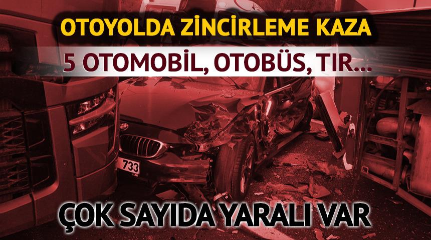 İzmir otoyolunda zincirleme kaza! 5 otomobil, otob&uuml;s, tır...