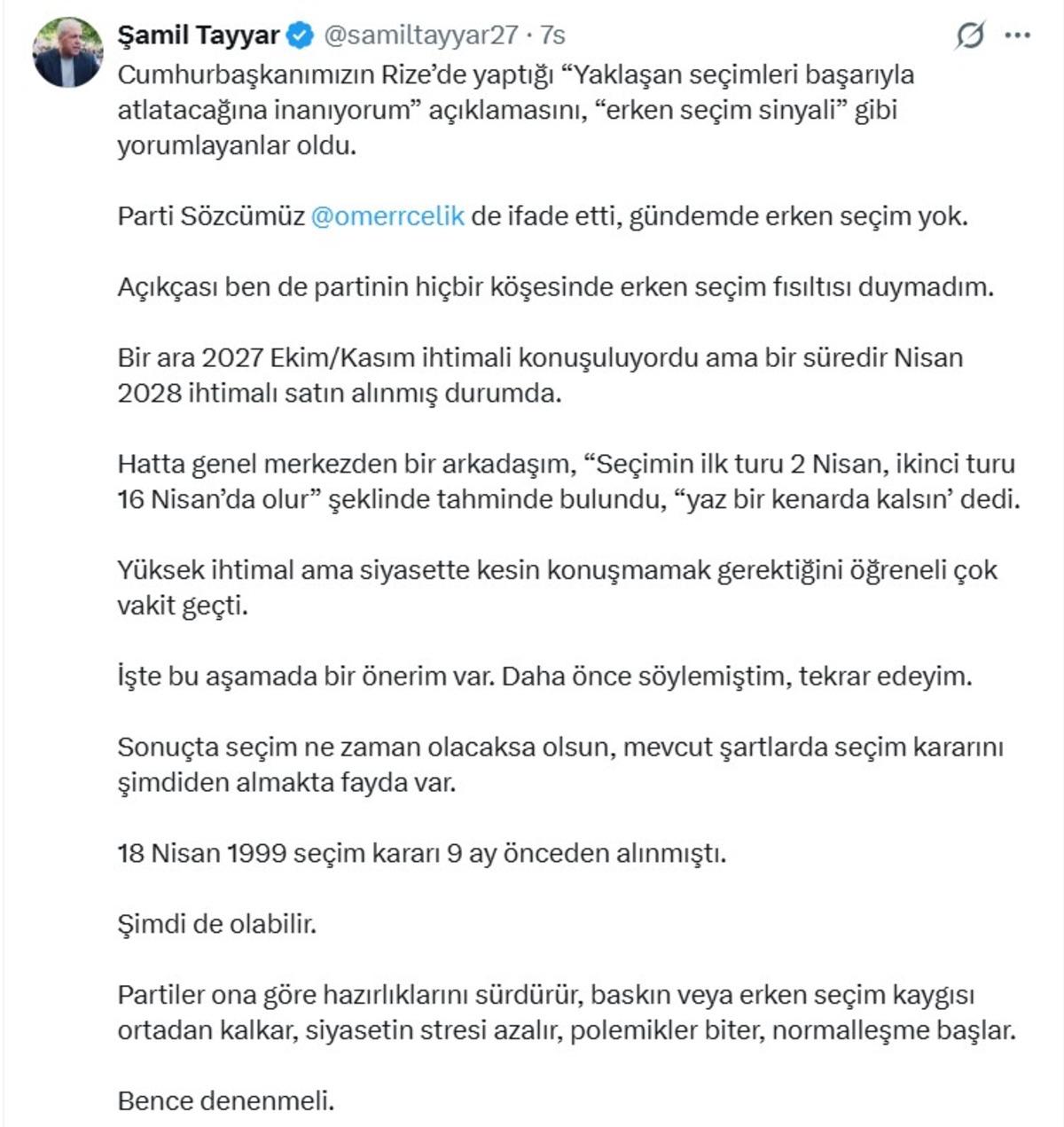 Şamil Tayyar&rsquo;dan bomba se&ccedil;im kulisi! İşte AK Parti Genel Merkezi&rsquo;nde konuşulan 2 tarih 2