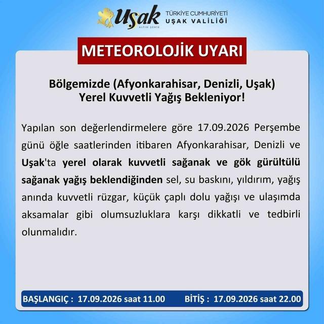 Uşak için kuvvetli sağanak yağış uyarısı 1