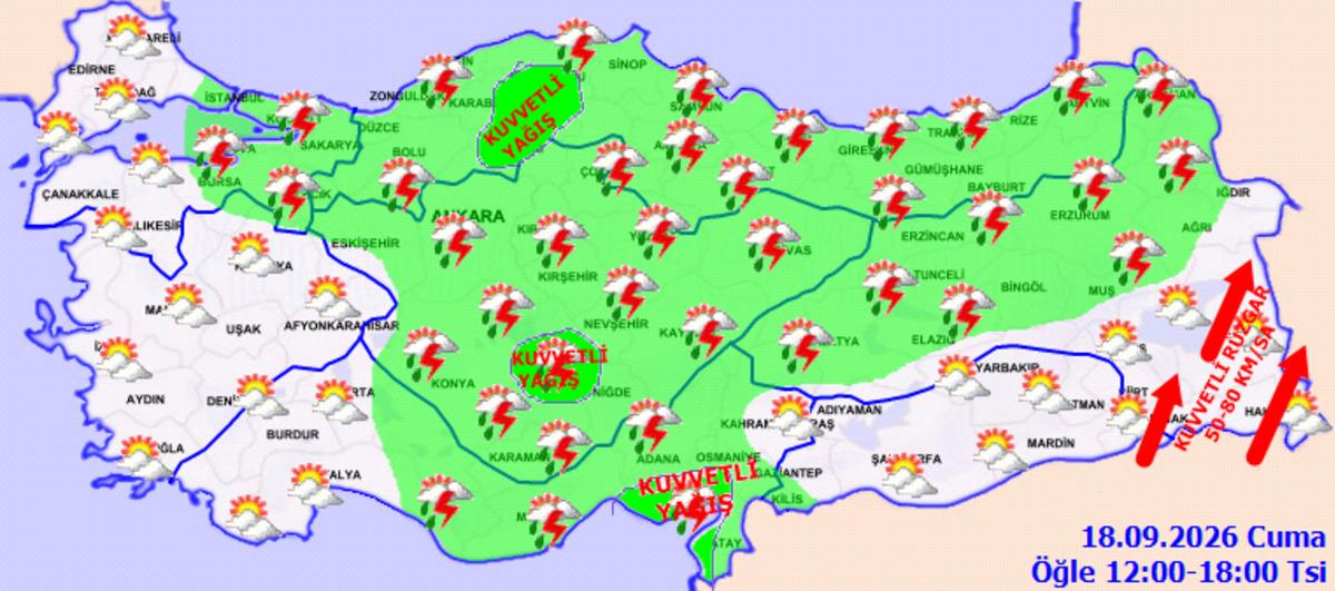 Şemsiyeleri hazırlayın! Meteoroloji den il il sarı kodlu uyarı: Kuvvetli yağış geliyor 2