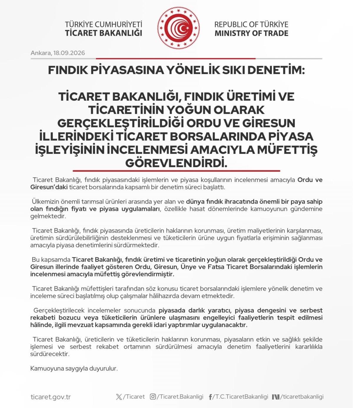 Ticaret Bakanlığı ndan fındık piyasası denetimi! Ordu ve Giresun i&ccedil;in m&uuml;fettiş g&ouml;nderildi 2