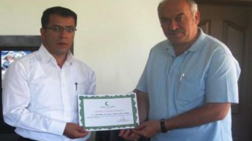 Yeşilay'dan teşekk&uuml;r belgesi