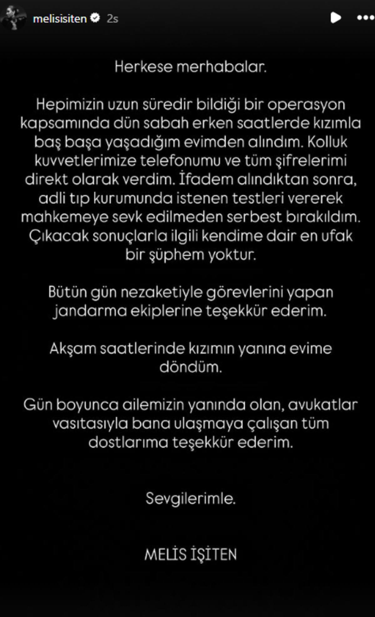 Uyuşturucu operasyonunda gözaltına alınmıştı! Melis İşiten den açıklama geldi 2