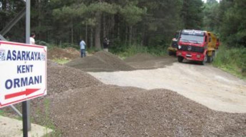 &Uuml;nye&rsquo;nin g&ouml;zdesi, Asarkaya Kent Ormanı&rsquo;nın yolları asfaltlanıyor