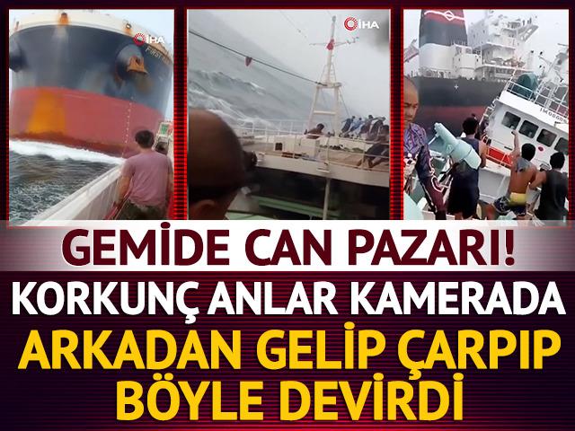 Singapur'da korkun&ccedil; gemi kazası! Yaşanan can pazarı kamerada