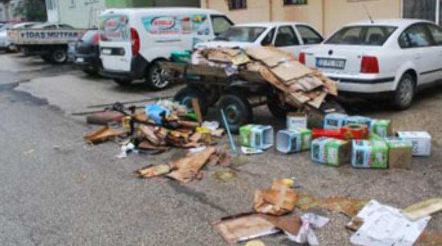 G&uuml;r&uuml;lt&uuml;den korkan at, arabasını devirince...