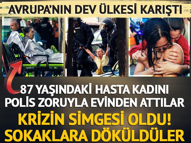 Madrid'de 87 yaşındaki kadın 70 yıldır oturduğu evinden zorla &ccedil;ıkartıldı! İspanyollar sokaklara d&ouml;k&uuml;ld&uuml;