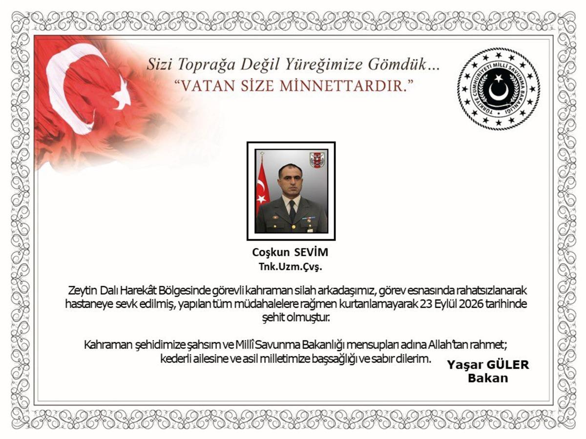 MSB acı haberi duyurdu! 1 şehidimiz var 1