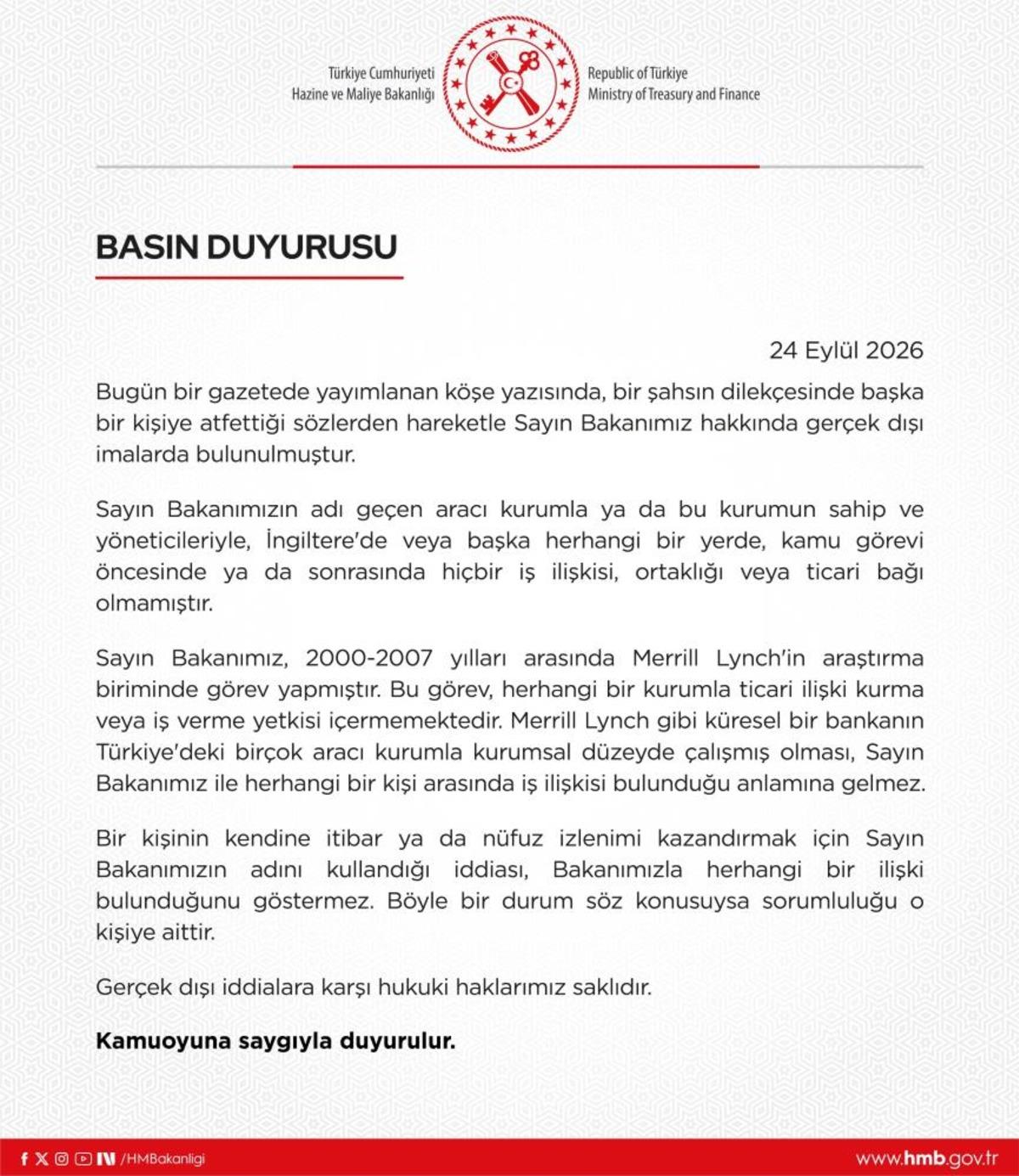 Hazine ve Maliye Bakanı Şimşek: "Şahsımla ilgili istifa iddiaları asılsızdır" 3