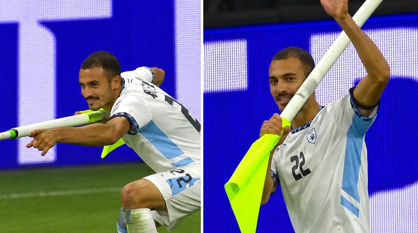 İsrailli futbolcudan skandal gol sevinci! Korner direğini silah yapıp sahayı taradı