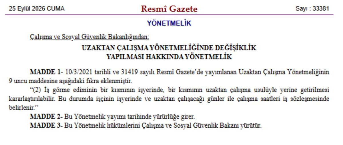 Uzaktan çalışanlar dikkat! Bir ilk... Mesai düzenlemesi Resmi Gazete de yayımlandı 1