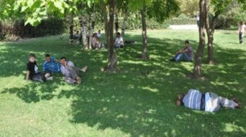 Sıcaktan bunalan vatandaşlar parkta serinliyor