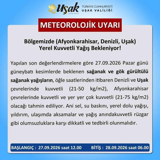 Uşak için kuvvetli sağanak yağış uyarısı 1