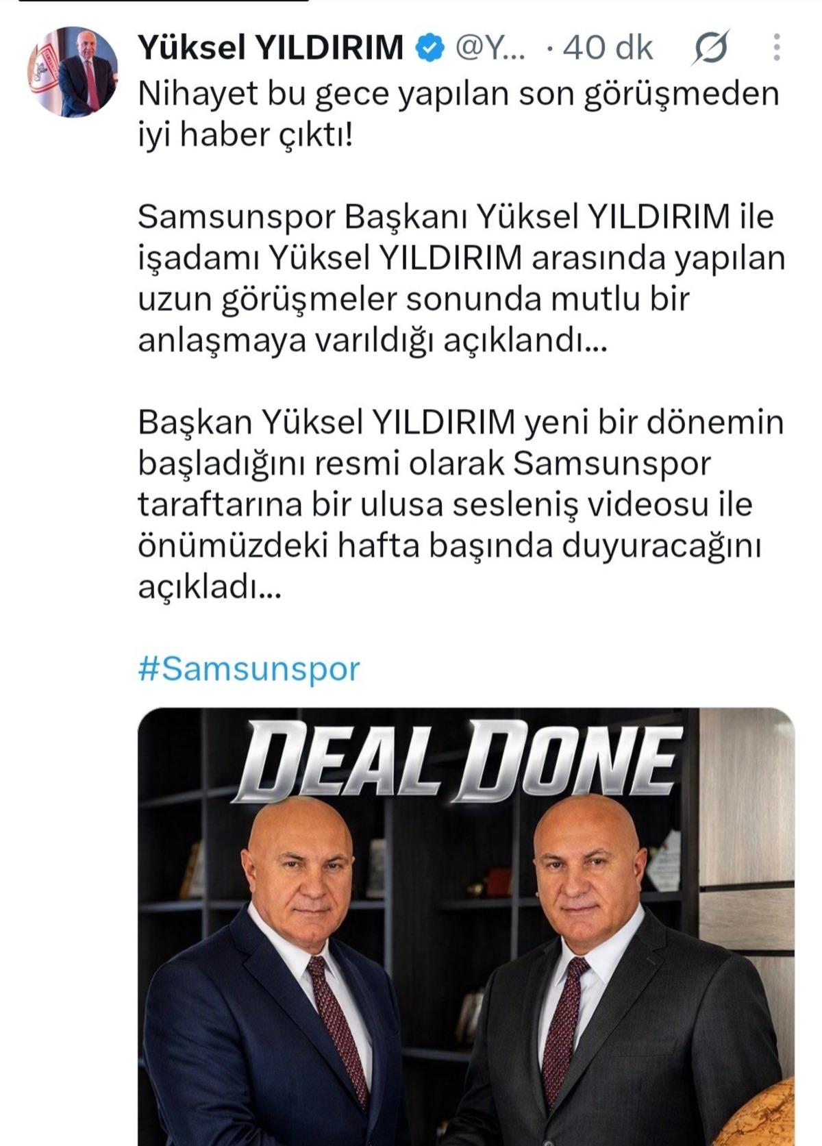 Samsunspor Başkanı Yüksel Yıldırım’dan çok ilginç paylaşım! 1