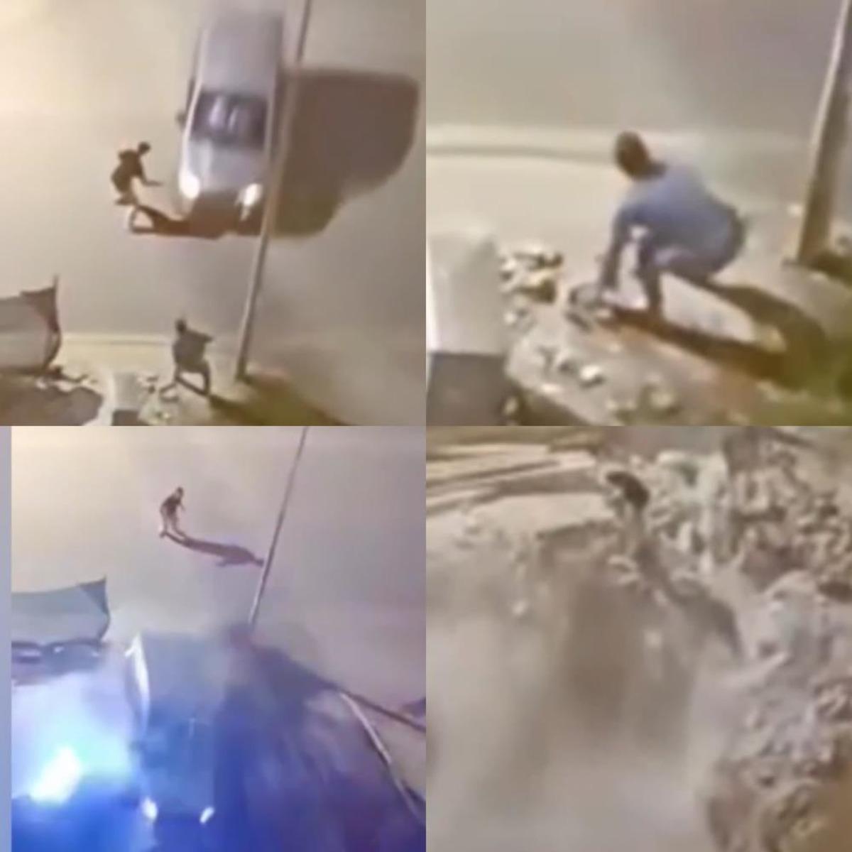 Kavga ettiği şahsa ara&ccedil;la &ccedil;arpıp &ccedil;ukura u&ccedil;tu: O anlar kamerada 1