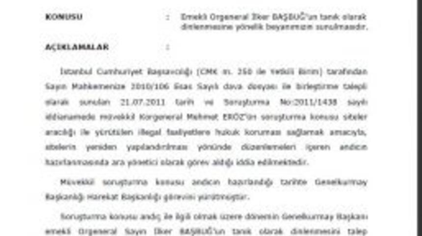 İnternet andıcı davasında, Başbuğ'un tanık olarak dinlenmesi talep edildi