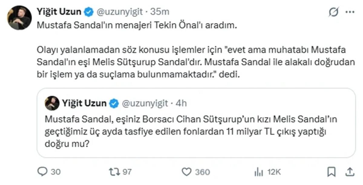 Mustafa Sandal’ın eşi Melis Sütşurup Sandal hakkında 11 milyar TL’lik fon iddiası 2