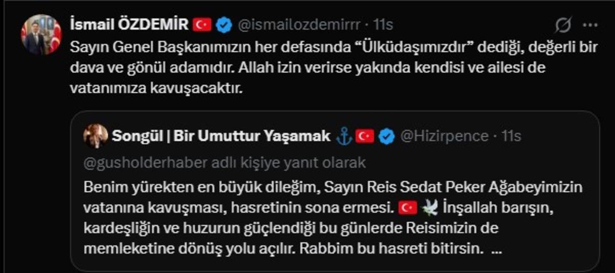 MHP li vekilden Sedat Peker &ccedil;ıkışı: "Yakında kendisi ve ailesi de vatanımıza kavuşacaktır" 2