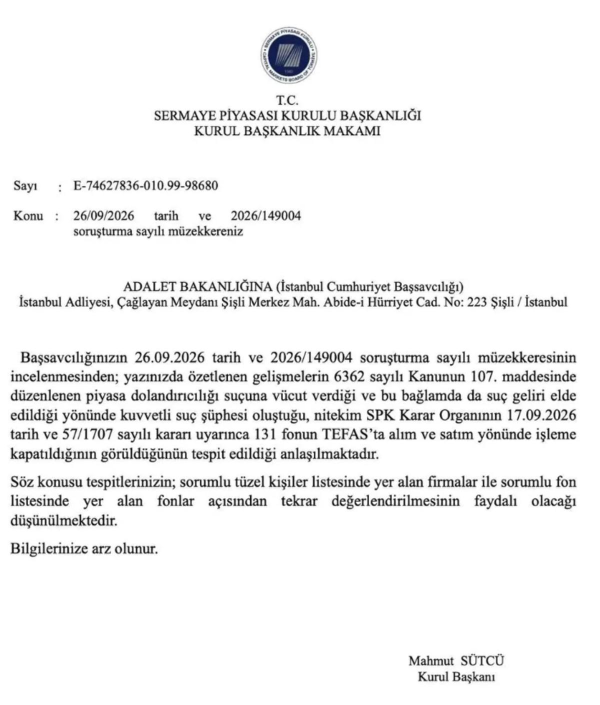 Fon soruşturmasında SPK dan Başsavcılığa yazı: "Tedbirler yeniden değerlendirilsin" 1