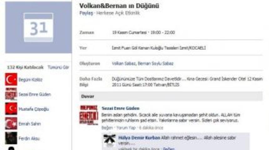 Şehidin d&uuml;ğ&uuml;n daveti facebook&rsquo;ta kaldı