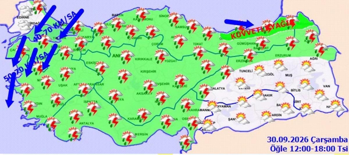 Meteoroloji haritası sarıya boyandı! İstanbul dahil 20 il için sağanak ve fırtına uyarısı 3