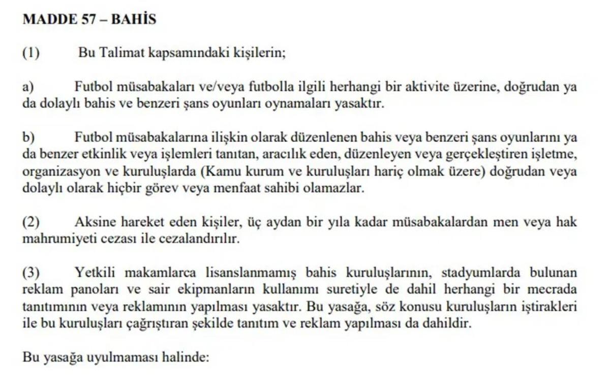 TFF nin bahis sevkleri sonrası g&ouml;zler 57. maddeye &ccedil;evrildi! İşte olası cezalar 3