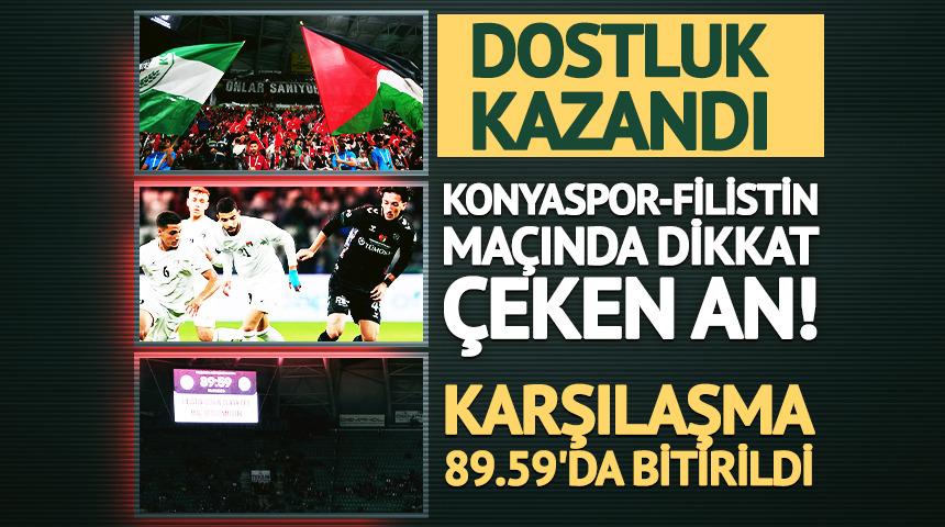 Konyaspor-Filistin ma&ccedil;ında dikkat &ccedil;eken an! Ma&ccedil; 89.59'da bitirildi