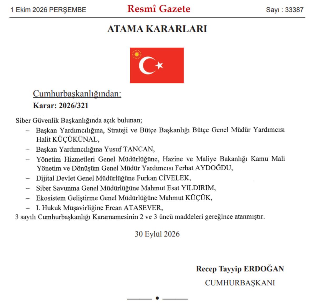 Siber Güvenlik Başkanlığı na atamalar Resmi Gazete’de 1