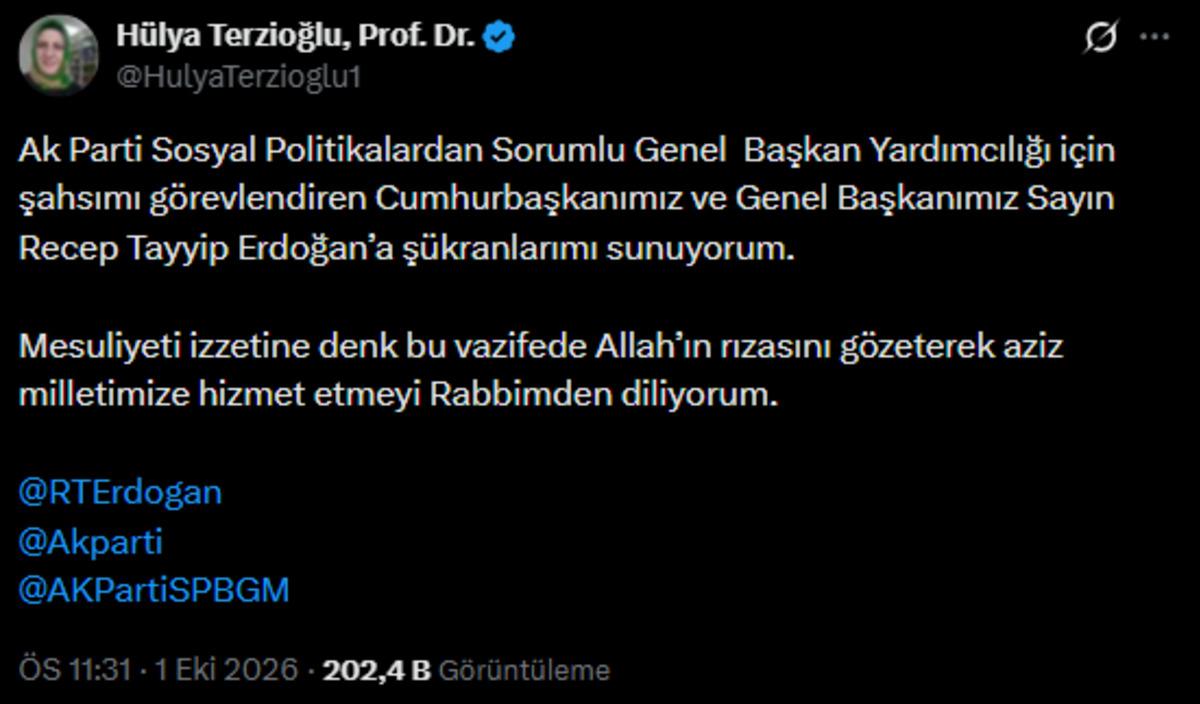 Fatma Bet&uuml;l Sayan Kaya nın yerine atanan Terzioğlu&rsquo;ndan ilk a&ccedil;ıklama 1