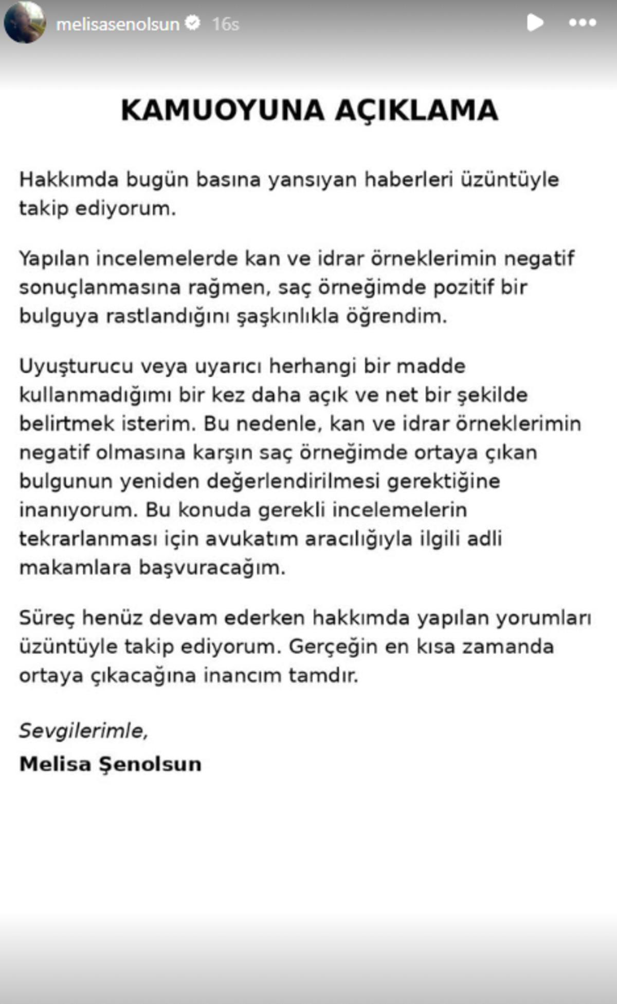 Uyuşturucu testi pozitif çıkmıştı! Melisa Şenolsun sessizliğini bozdu 2