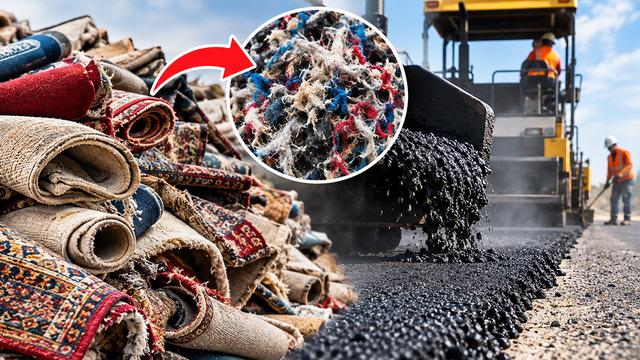 Yol yapımında şaşırtan yöntem: Eski halıları asfalta karıştırdılar
